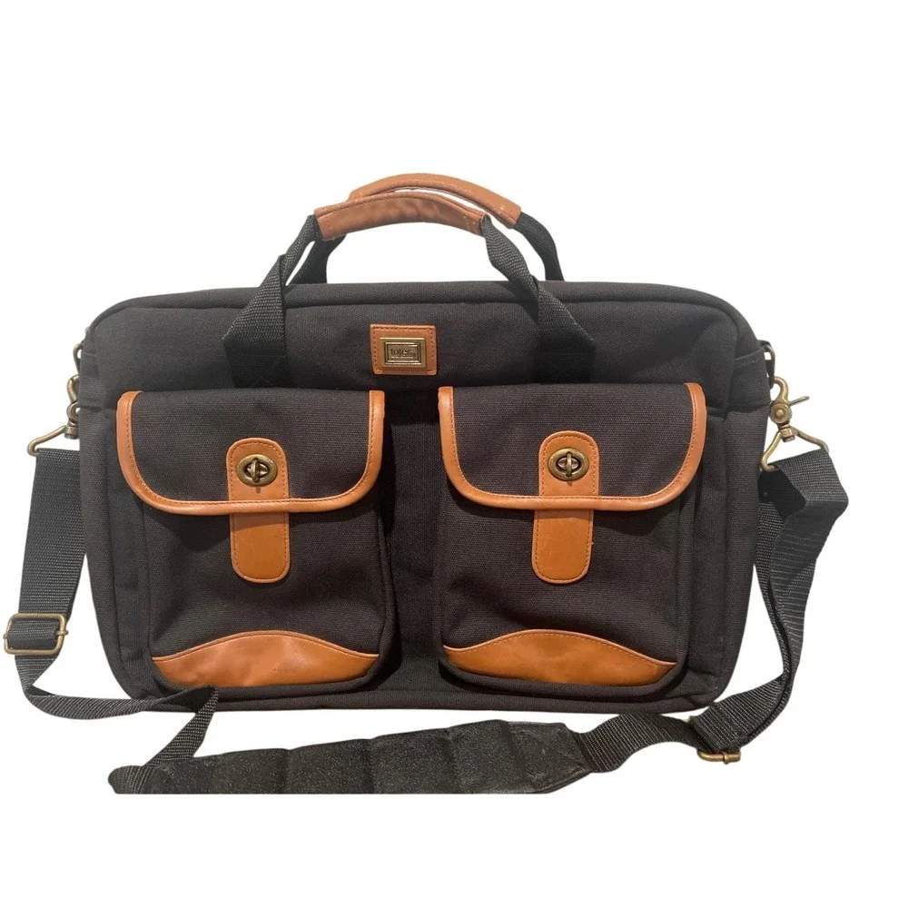 Totes‎ Y2K Black Canvas Briefcase Expandable Messenger Travel Laptop Bag Utility